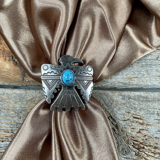 Silver and Turquoise Thunderbird Wild Rag Slide |  Bourbon Cowgirl