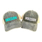 Smokeshow Trucker Hat Distressed Black Embroidered Pink or Aqua