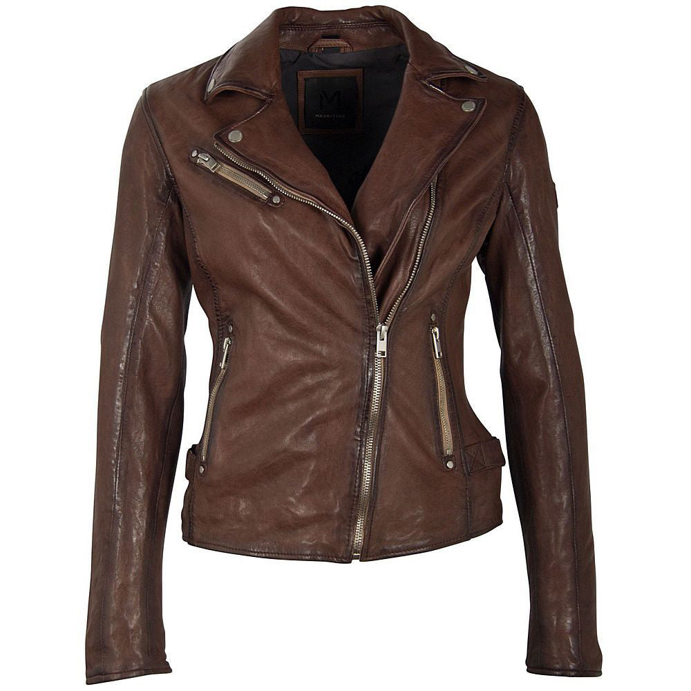 Sofia RF Leather Jacket by Mauritius in Brown