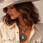Navajo Turquoise Coral Silver Pendant Necklace by Tom Lewis