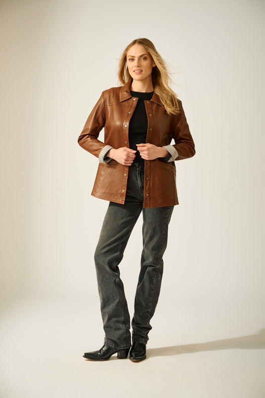 Stevie CF Leather Jacket, Dark Cognac