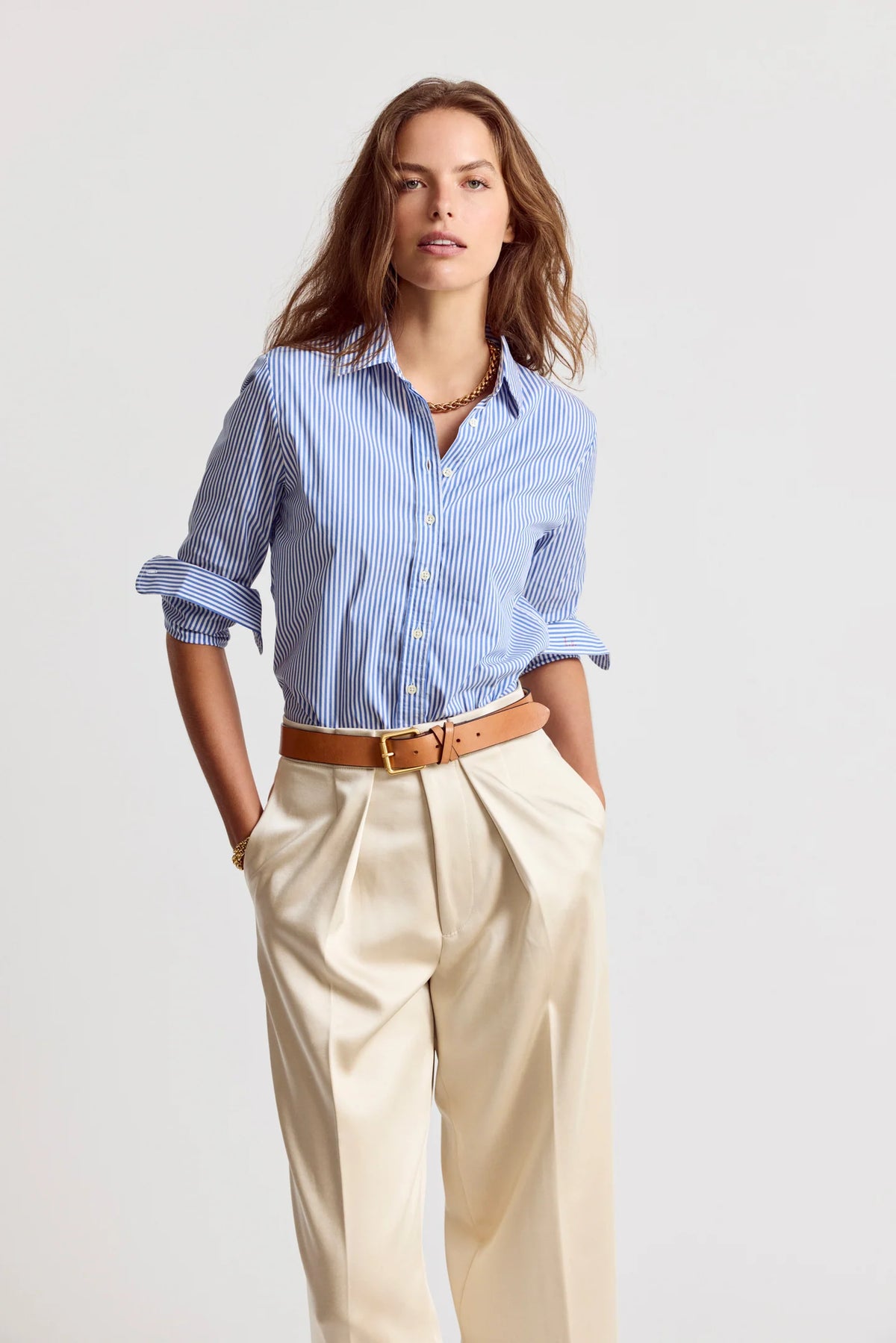 The Boyfriend Shirt by Rochelle Behrens - Blue & White Stripe
