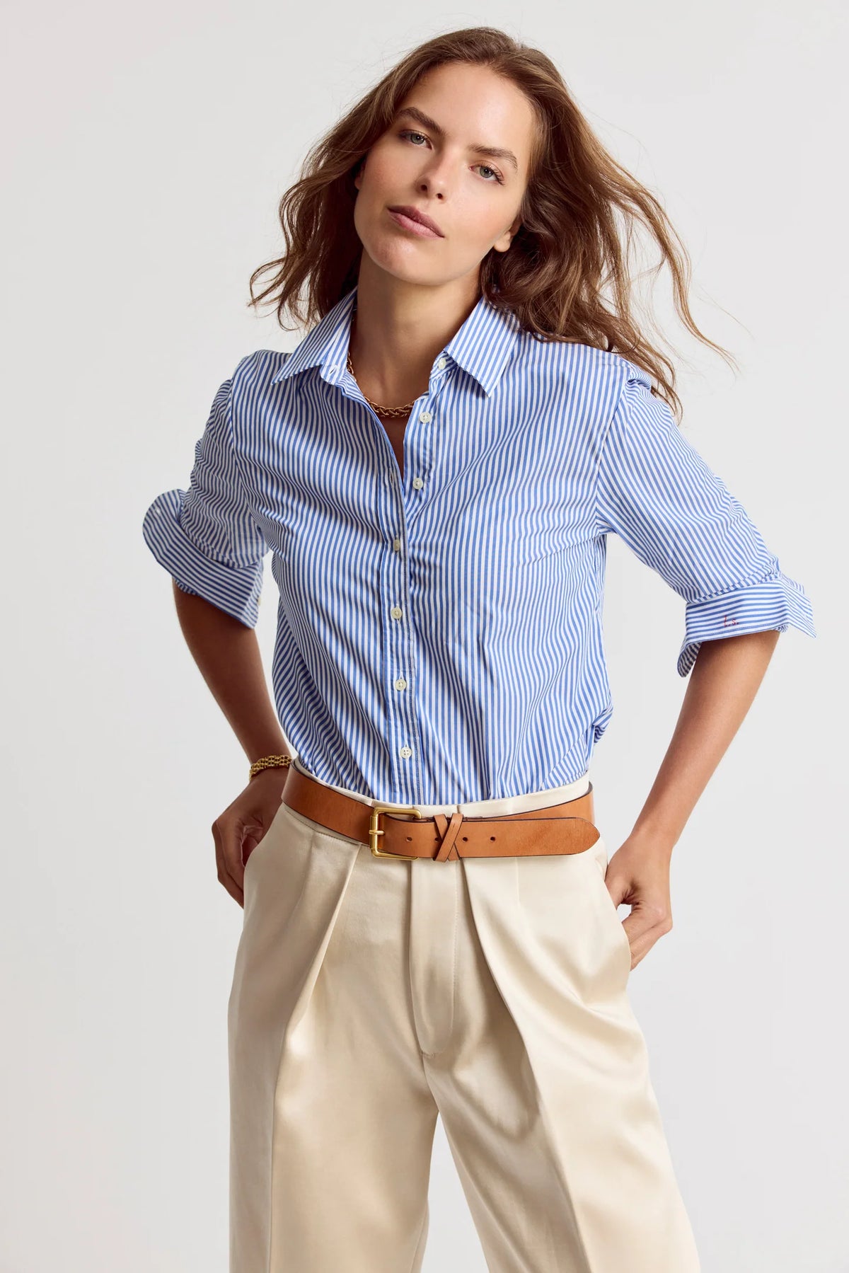The Boyfriend Shirt by Rochelle Behrens - Blue & White Stripe