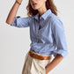 The Boyfriend Shirt by Rochelle Behrens - Blue & White Stripe