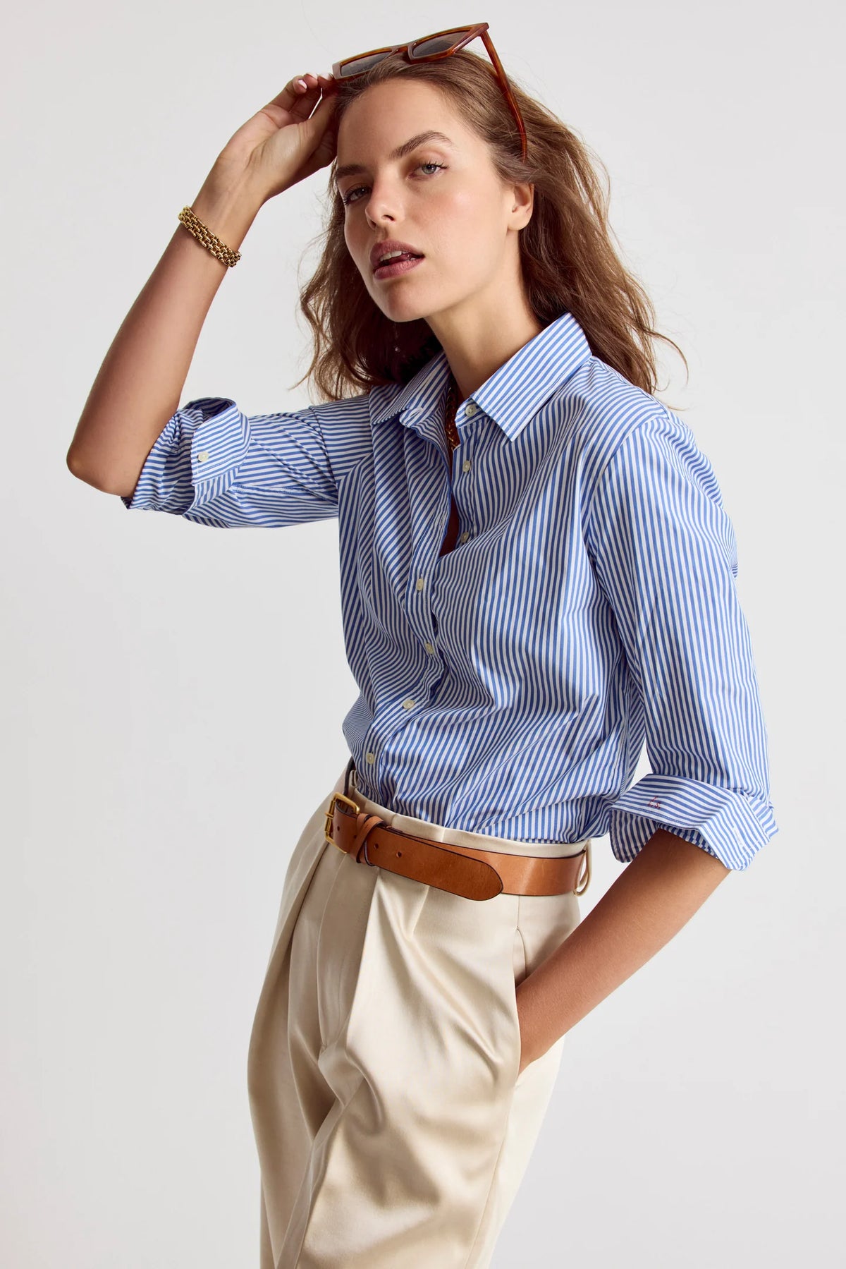 The Boyfriend Shirt by Rochelle Behrens - Blue & White Stripe