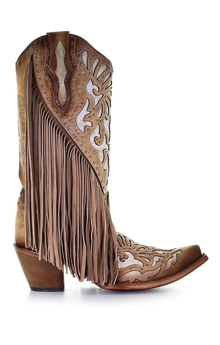 Saddle Lamb Inlay Studs, Fringe & Embroidery Western Boot - Corral Boots