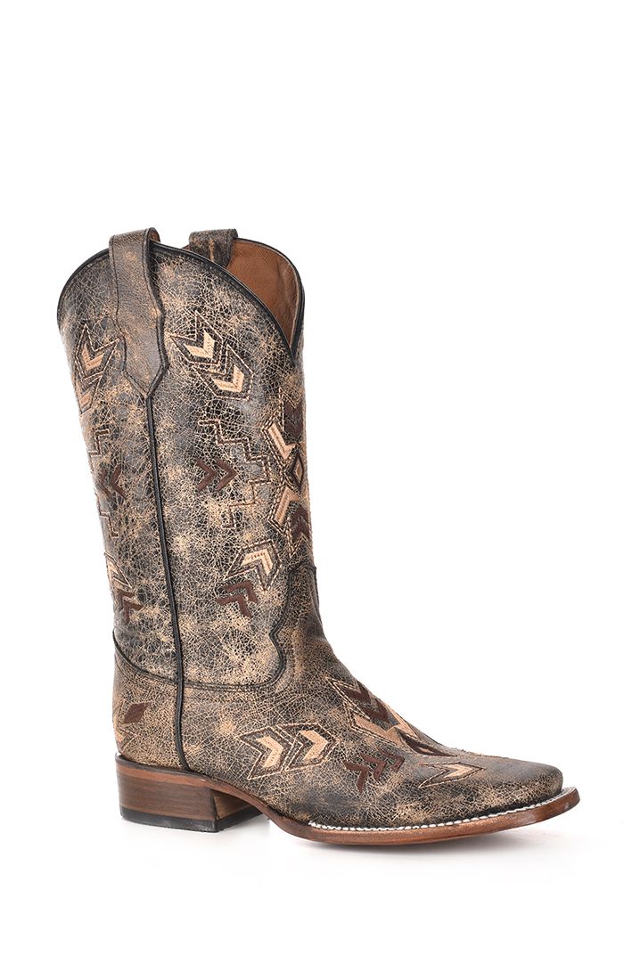 Distressed Black Bone Arrowhead Western Boot - Corral Boots