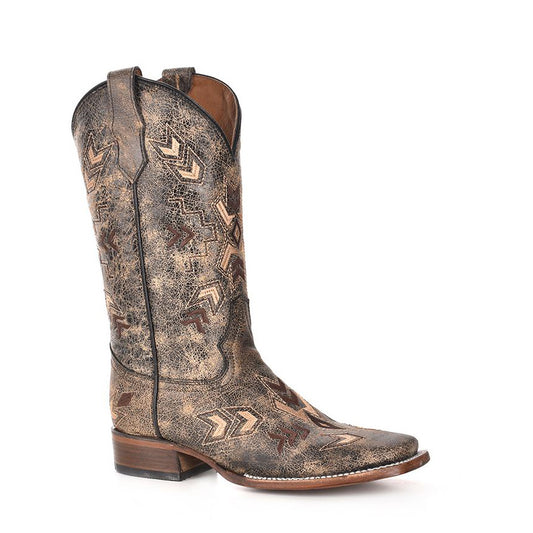 Distressed Black Bone Arrowhead Western Boot - Corral Boots