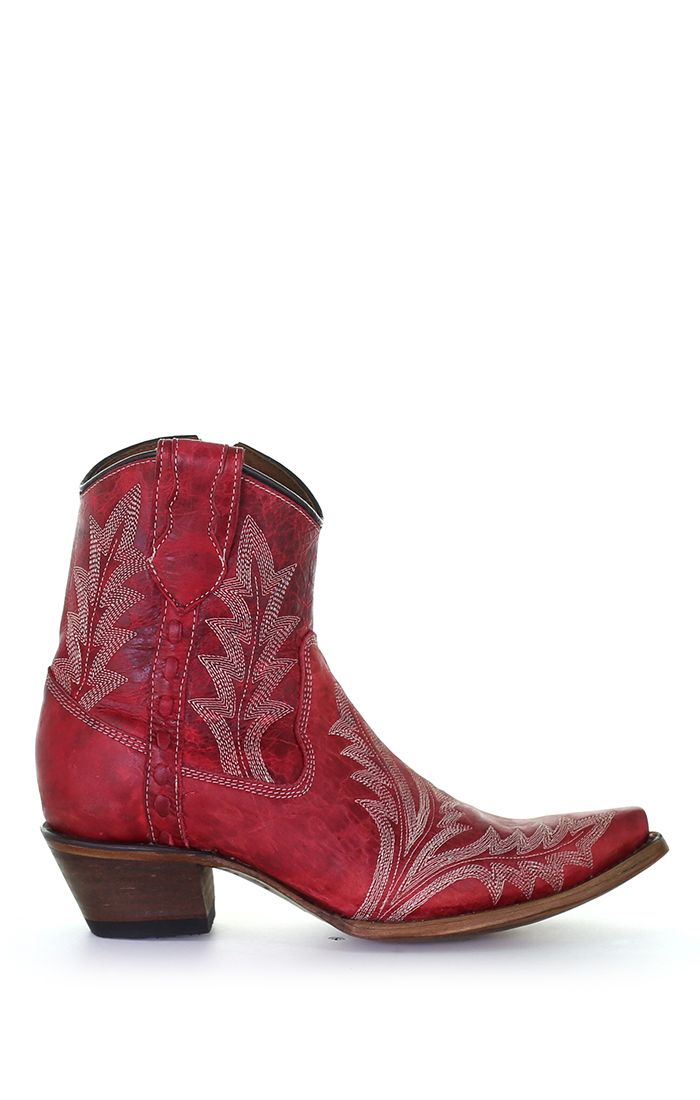 Red Embroidery Zipper Ankle Bootie Western Boot - Corral Boots