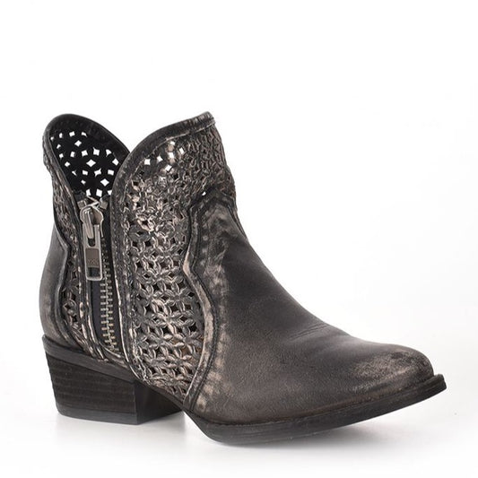 Black Gray Cutout Shortie Western Boot - Corral Boots