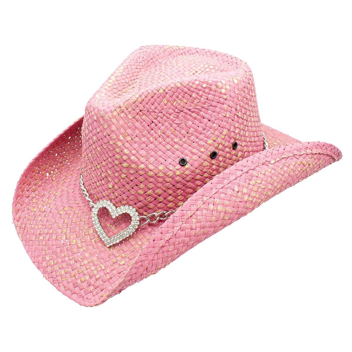 Peter Grimm Pink Straw Western Cowboy Hat w Heart Chain Heart Drifter Pink Cowboy Hat with Whimsical Heart Band main image 4
