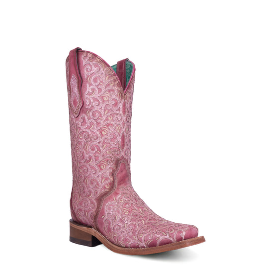 Pink Glitter Overlay Square Toe Western Boot - Corral Boots