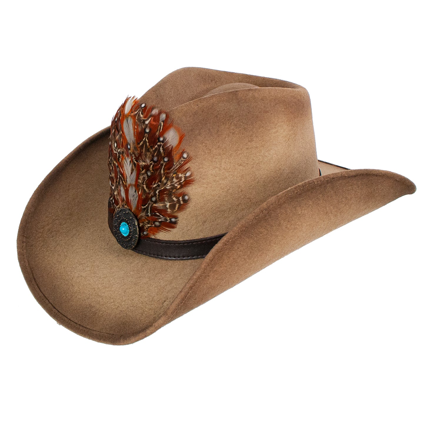Spirit Wool Felt Cowboy Hat with Feathers Peter Grimm - Bourbon Cowgirl