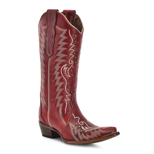 LD Red Embroidery and Studs Western Boot - Corral Boots at Bourbon Cowgirl