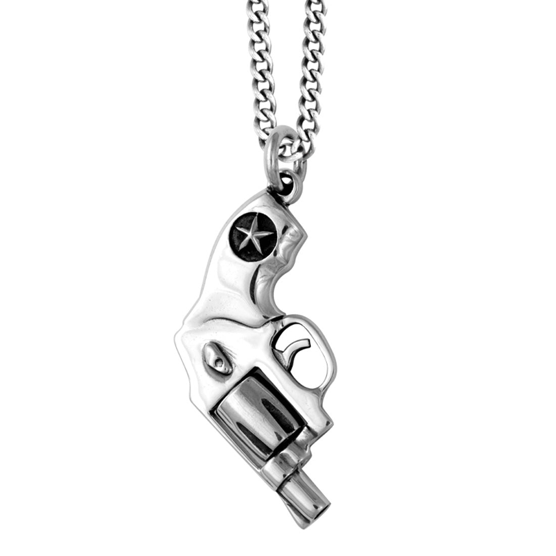 Small Revolver Pendant on 24" Silver Curb Link Chain by King Baby