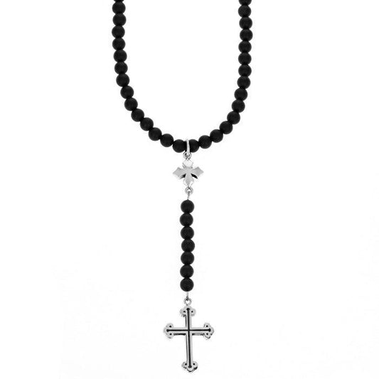 Beaded Rosary with MB and Traditional Cross Black Chain by King Baby