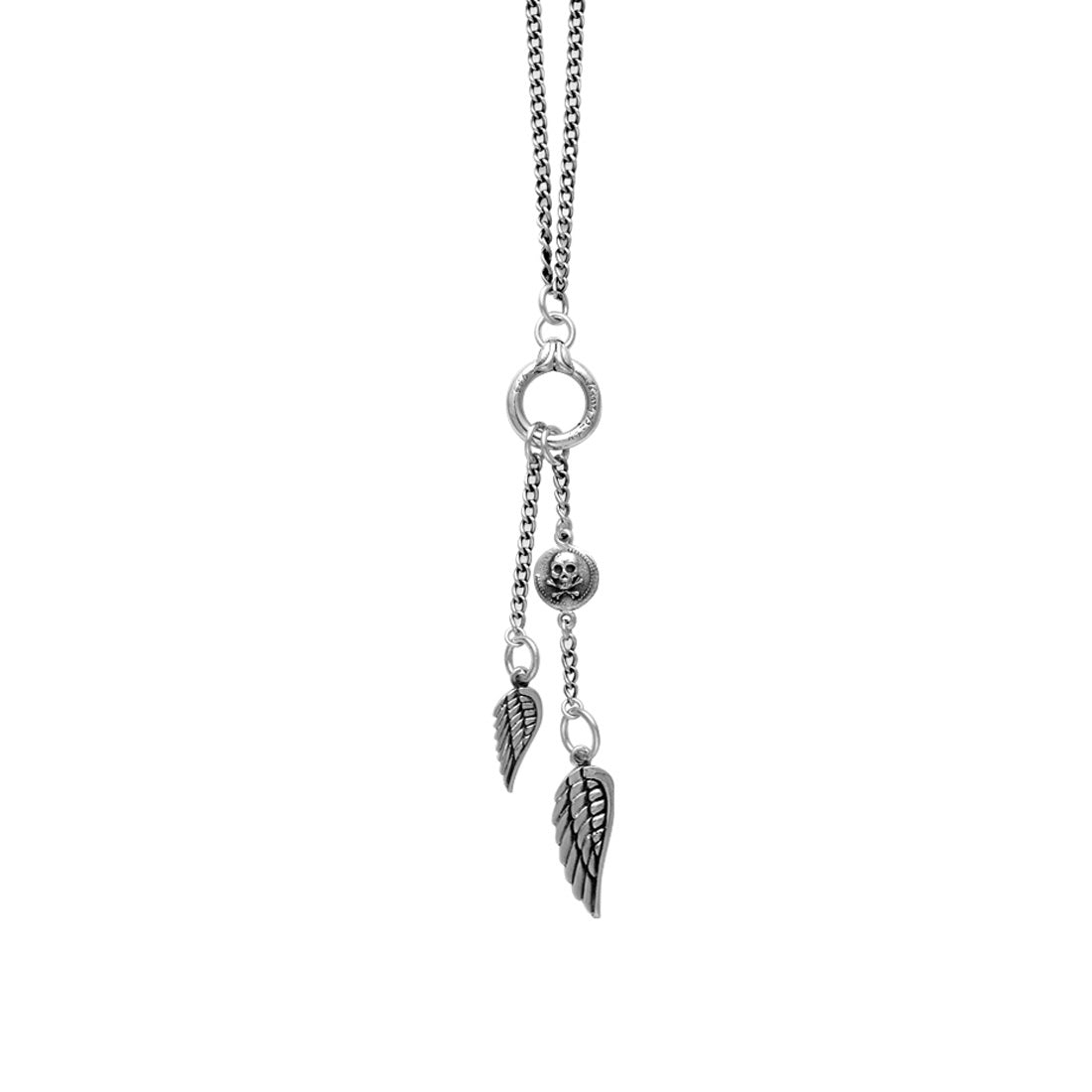 Fine Curb Necklace with Sliver Ring and Wing Drops by King Baby