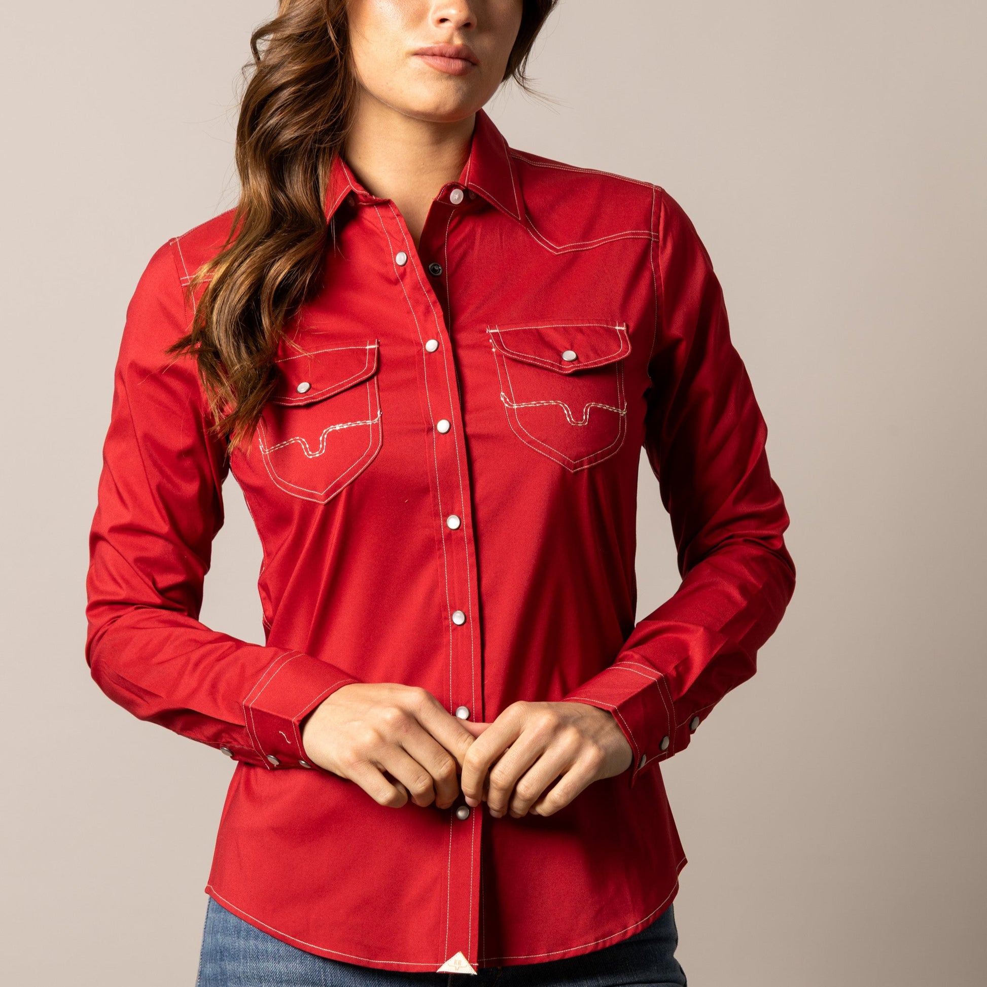 Red western shirt with white stitching