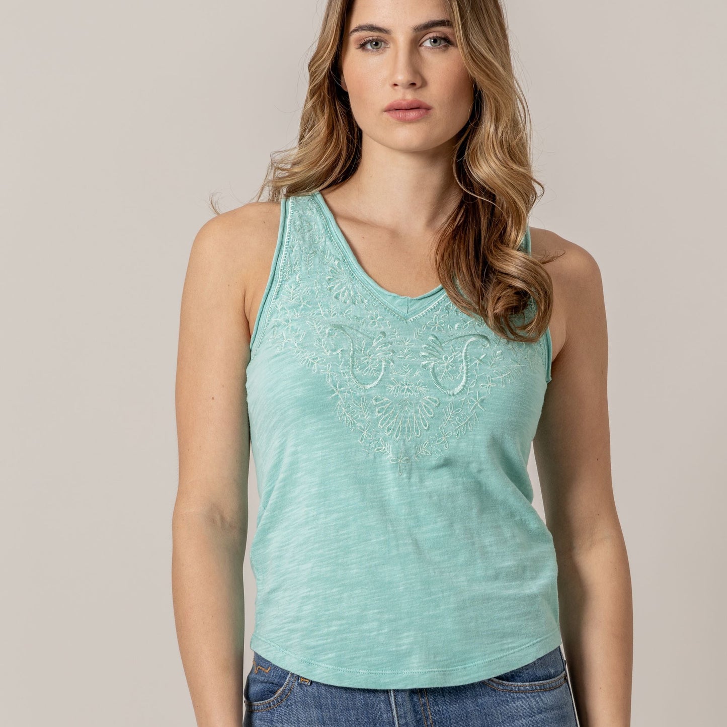 Willa Sleeveless Tank Top Shirt in Turquoise by Kimes Ranch