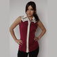 Atlanta Women's Sleeveless Shirt by H Bar C - Wine & Off White