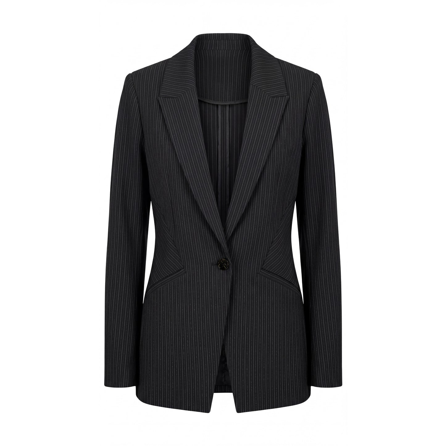 Fitted Cutaway Blazer in Black Stripe by Liverpool