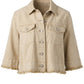 3/4 Sleeve Frayed Flounce Jacket in Khaki by Liverpool
