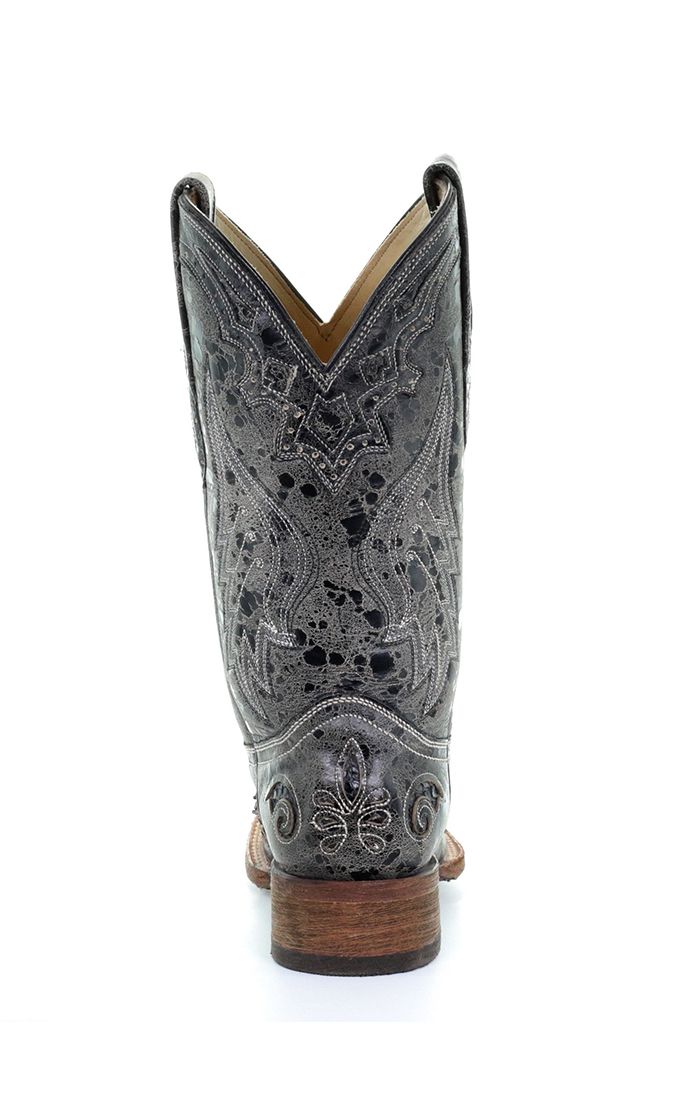 Distressed Black with Snake Inlay Western Boot - Corral Boots at Bourbon Cowgirl