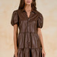 Faux Leather Mini Dress by Elan - Brown