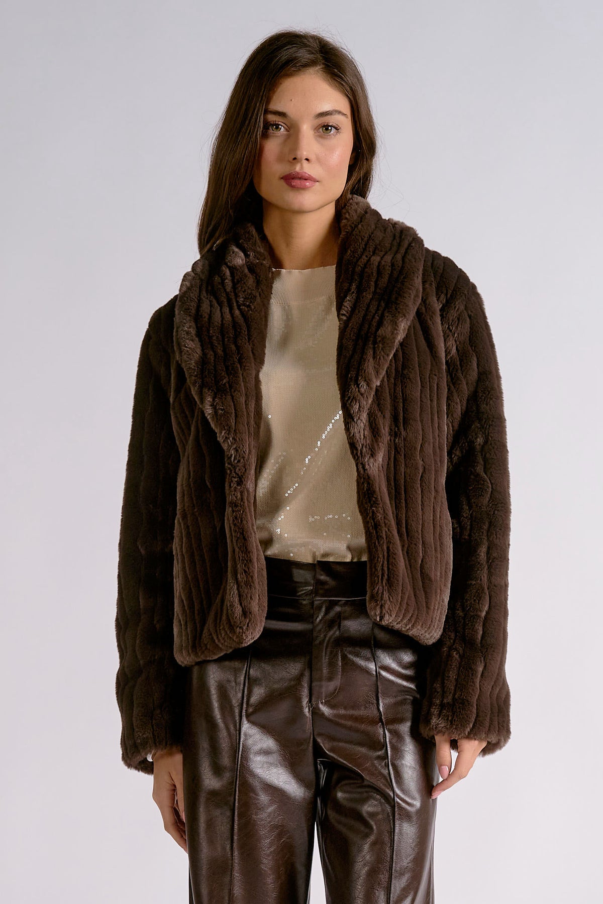 Faux Fur Jacket by Elan - Espresso