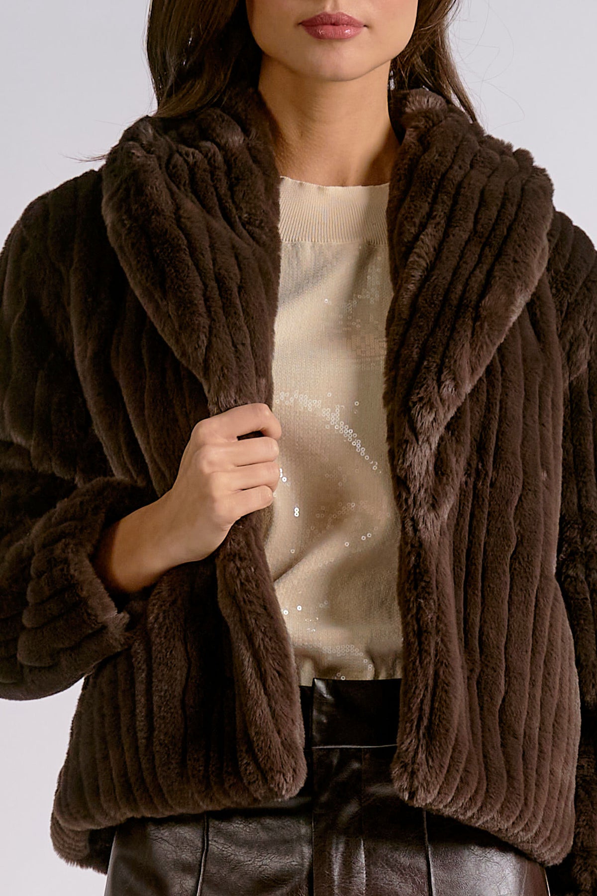 Faux Fur Jacket by Elan - Espresso