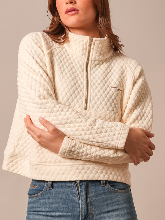 Rita Kimes Ranch Western Half-Zip Pullover Sweatshirt - Natural