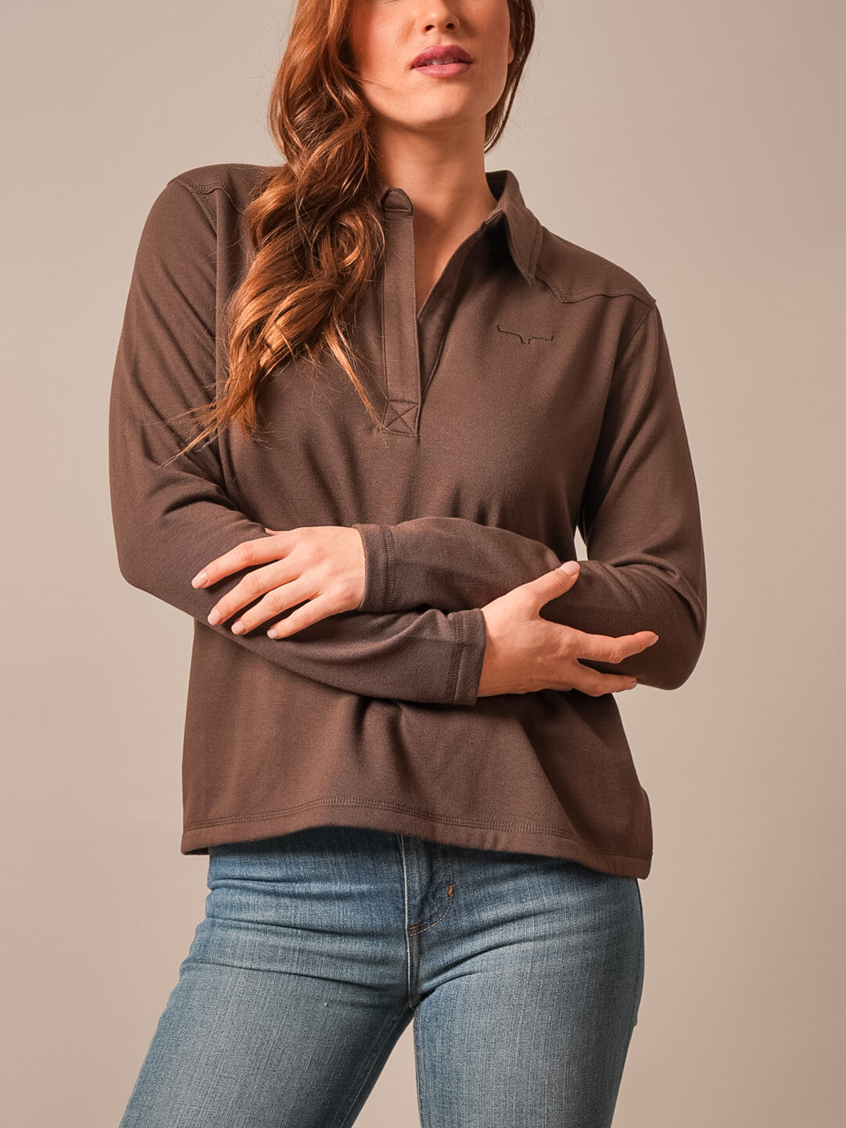 Riva Fleece V Neck Pullover by Kimes Ranch - Brown