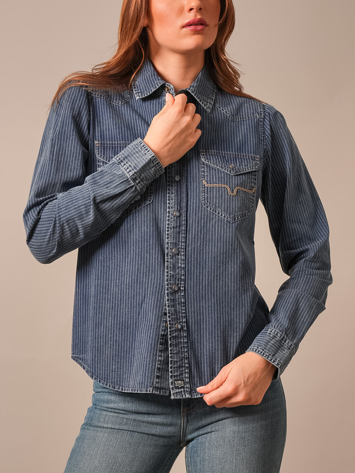 Frankie Snap Front Denim Stripe Shirt by Kimes Ranch