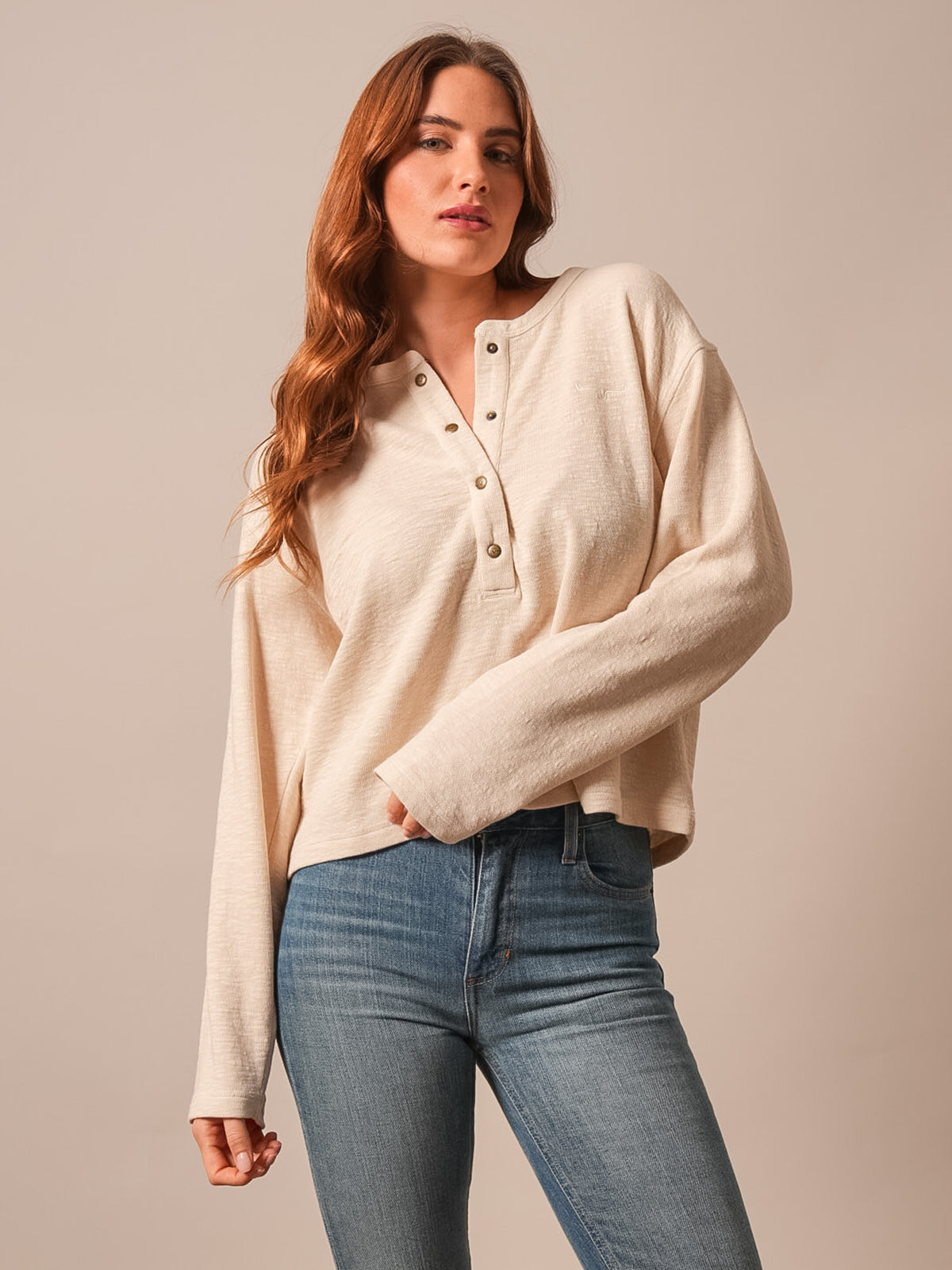 Sidney Henley Top Shirt by Kimes Ranch, Natural