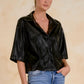 Faux Leather 3/4 Sleeve Shirt by Elan - Black
