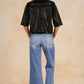 Faux Leather 3/4 Sleeve Shirt by Elan - Black