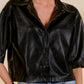 Faux Leather 3/4 Sleeve Shirt by Elan - Black