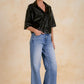 Faux Leather 3/4 Sleeve Shirt by Elan - Black