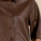 Faux Leather 3/4 Sleeve Shirt by Elan - Brown