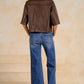 Faux Leather 3/4 Sleeve Shirt by Elan - Brown
