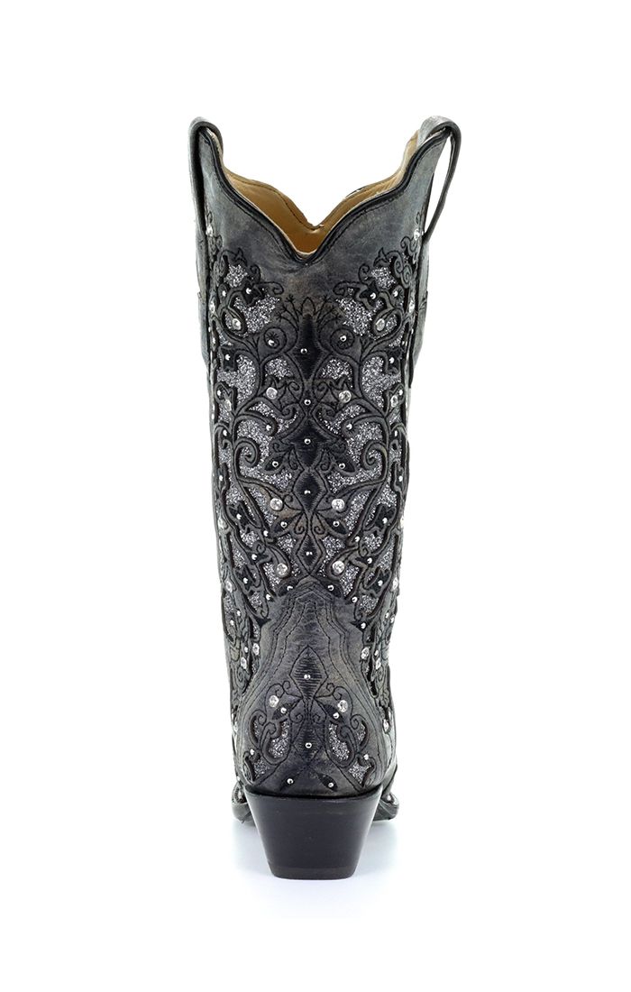 Gray Inlay & Embroidery, Studs, Crystals Western Boot - Corral Boots at Bourbon Cowgirl