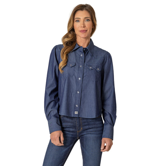 Annie Cropped Snap Shirt by Kimes Ranch in Denim