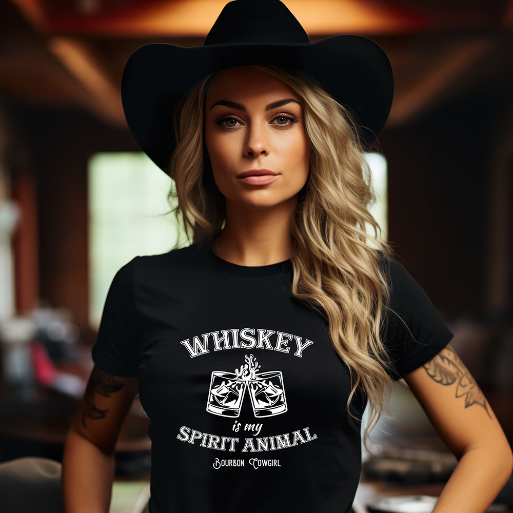 Whiskey Is My Spirit Animal Graphic Tee - Bourbon Cowgirl