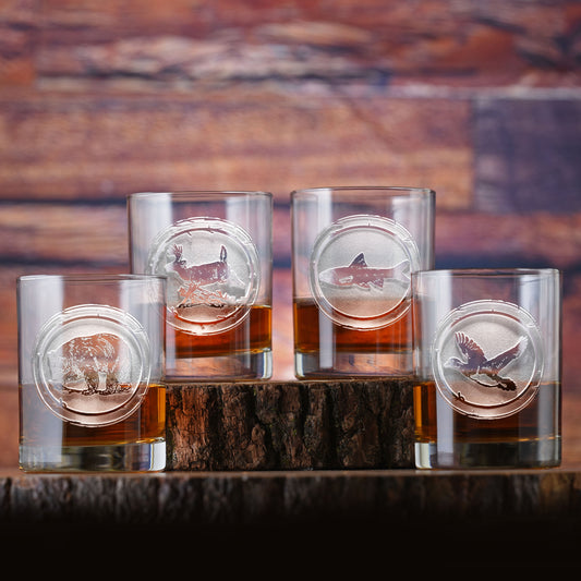 Engraved Wildlife Whiskey Scotch Glass Set