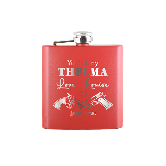 Red Thelma and Louise flask with pistols