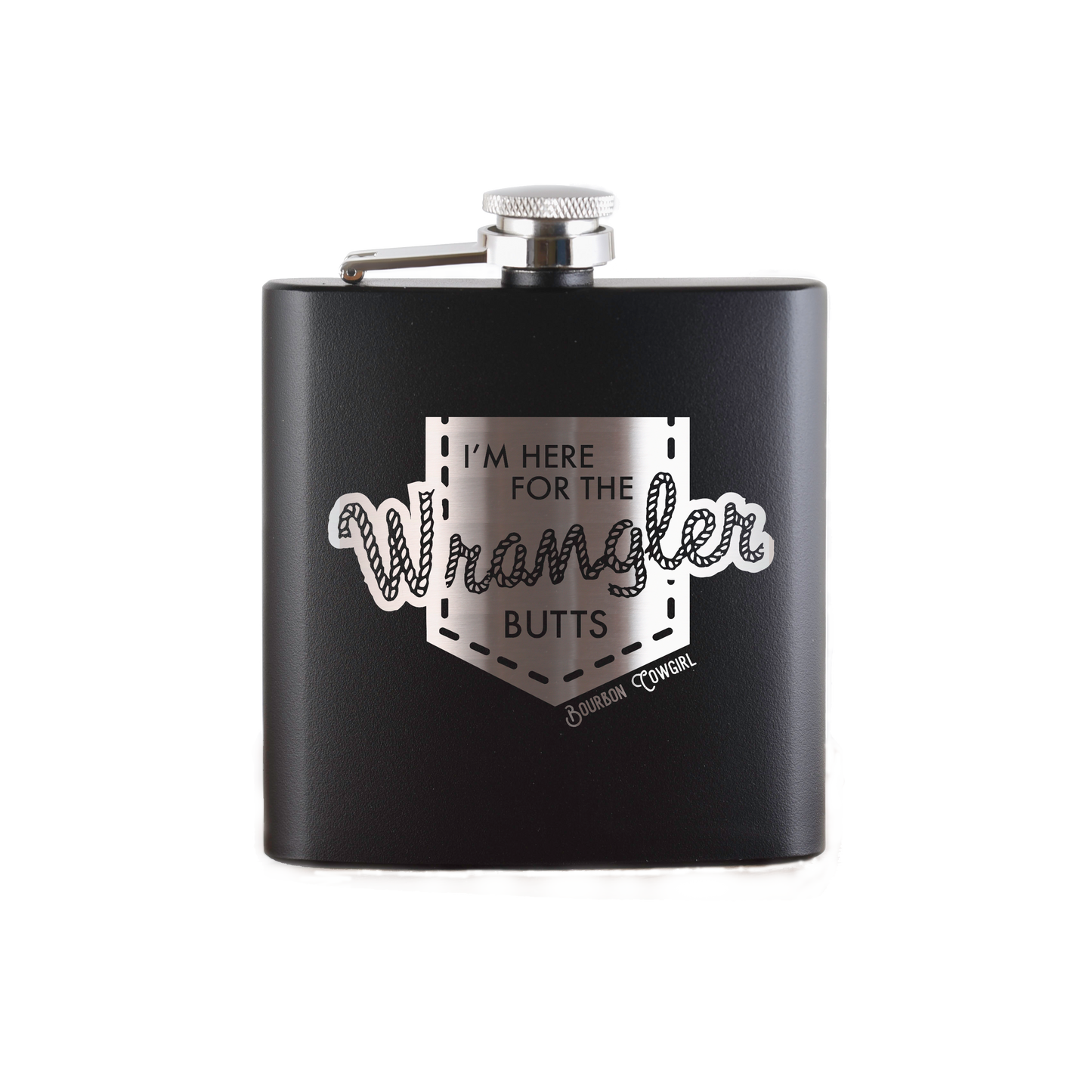 I'm Here for the Wrangler Butts Flask Gift - Bourbon Cowgirl