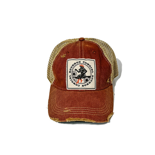 Bourbon Cowgirl Distressed Red Snap Back Trucker Hat