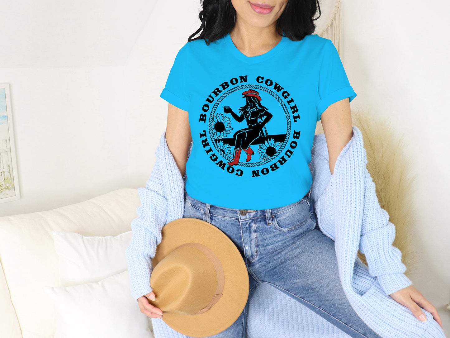 Bourbon Cowgirl Logo Turquoise Tshirt - Bourbon Cowgirl